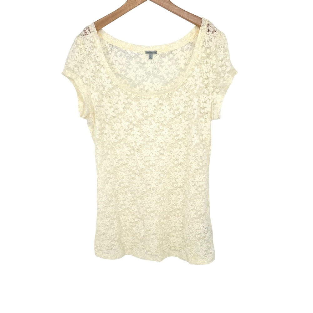 Charlotte Russe XL Sheer Floral Lace Top Cream Y2K Fairy Cottage Coquette Ballet